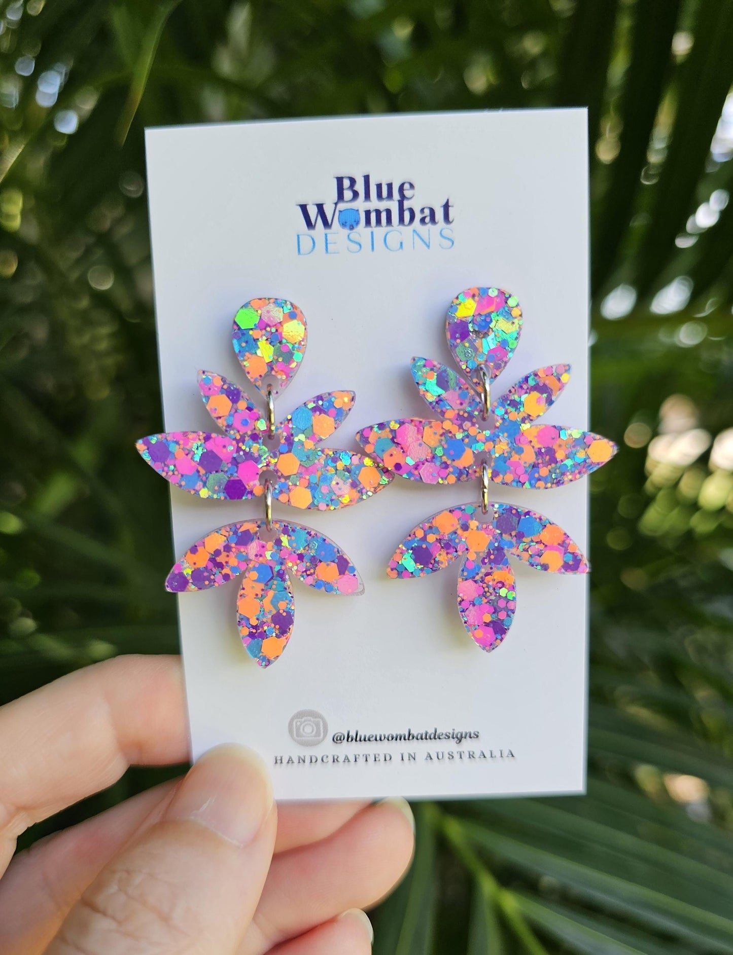 Colourful Glitter Resin Handmade Dangle Statement Earrings