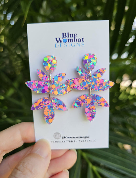 Colourful Glitter Resin Handmade Dangle Statement Earrings
