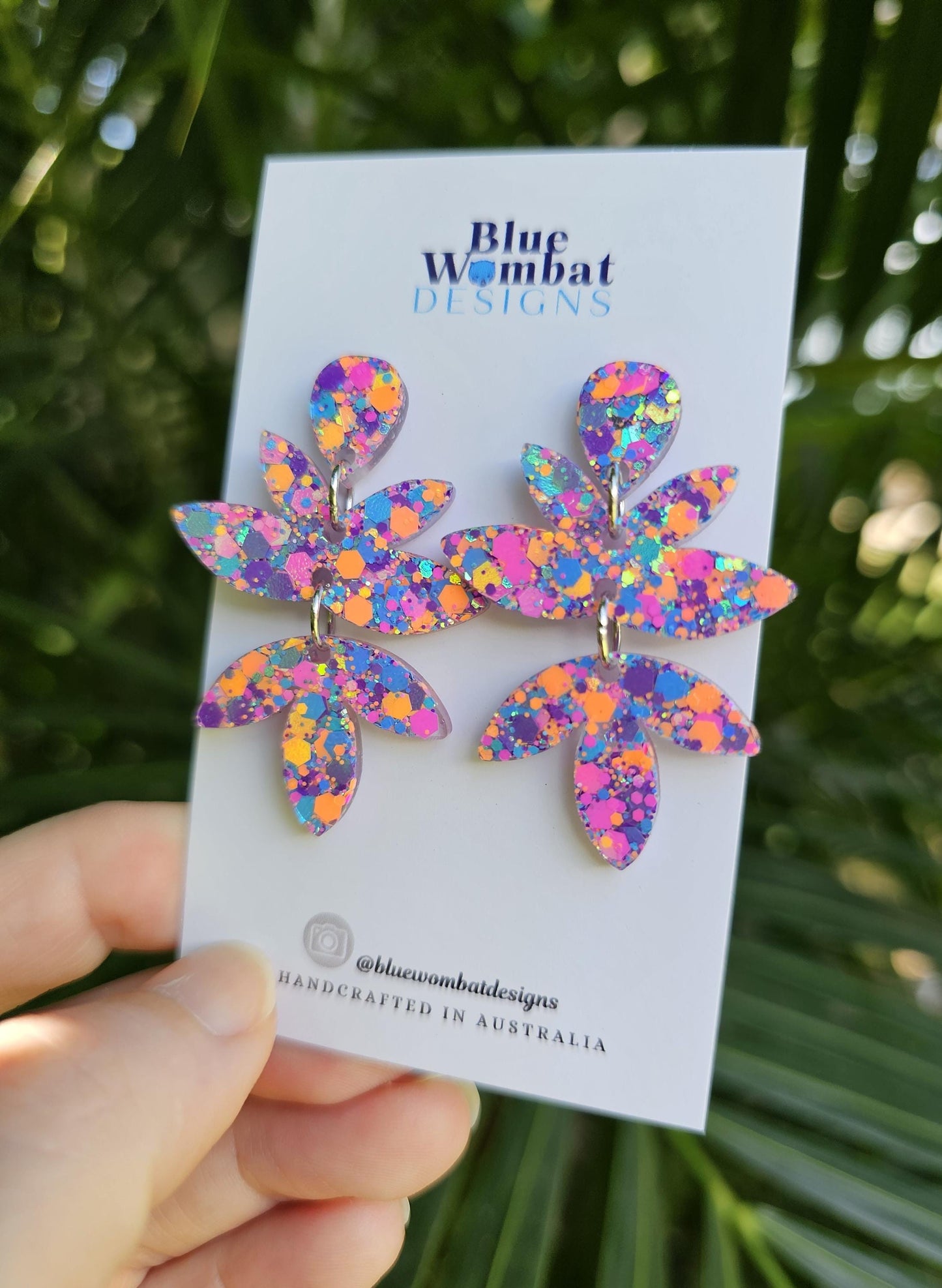 Colourful Glitter Resin Handmade Dangle Statement Earrings
