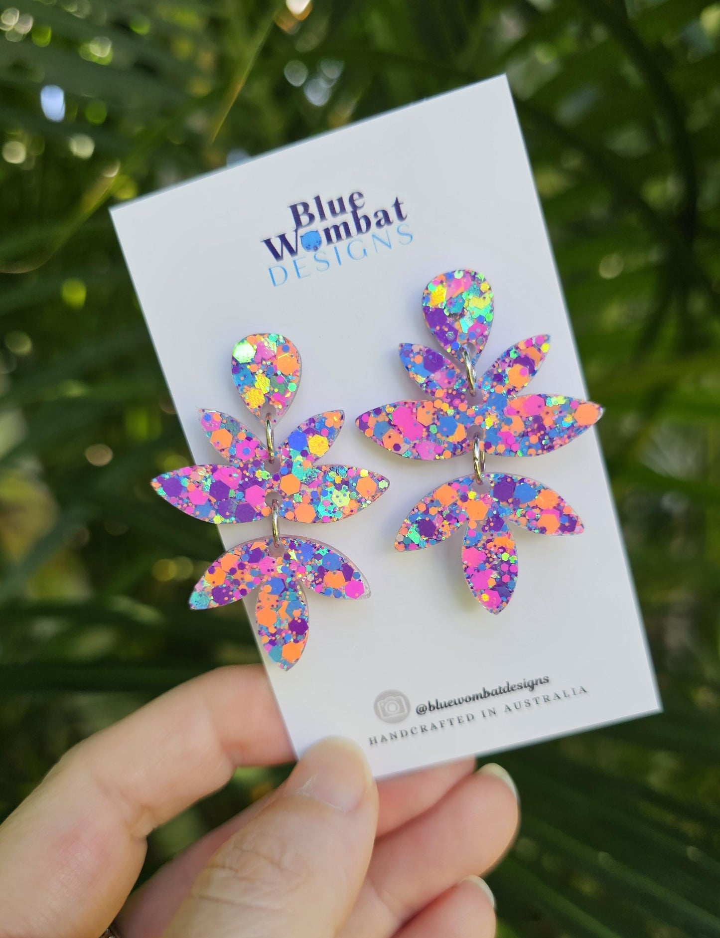 Colourful Glitter Resin Handmade Dangle Statement Earrings