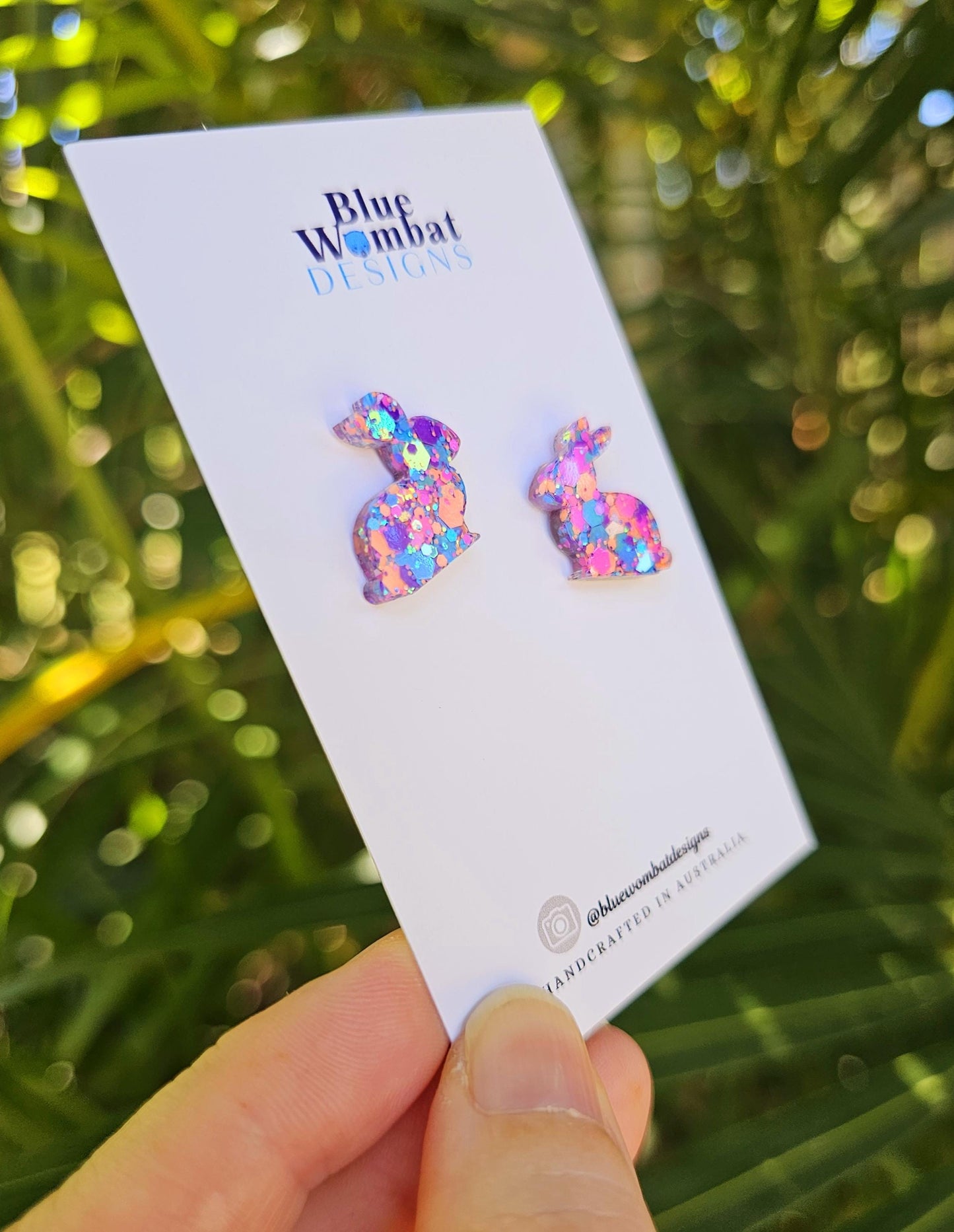 Bunny Rabbit Colourful Glitter Resin Handmade Small Earring Studs