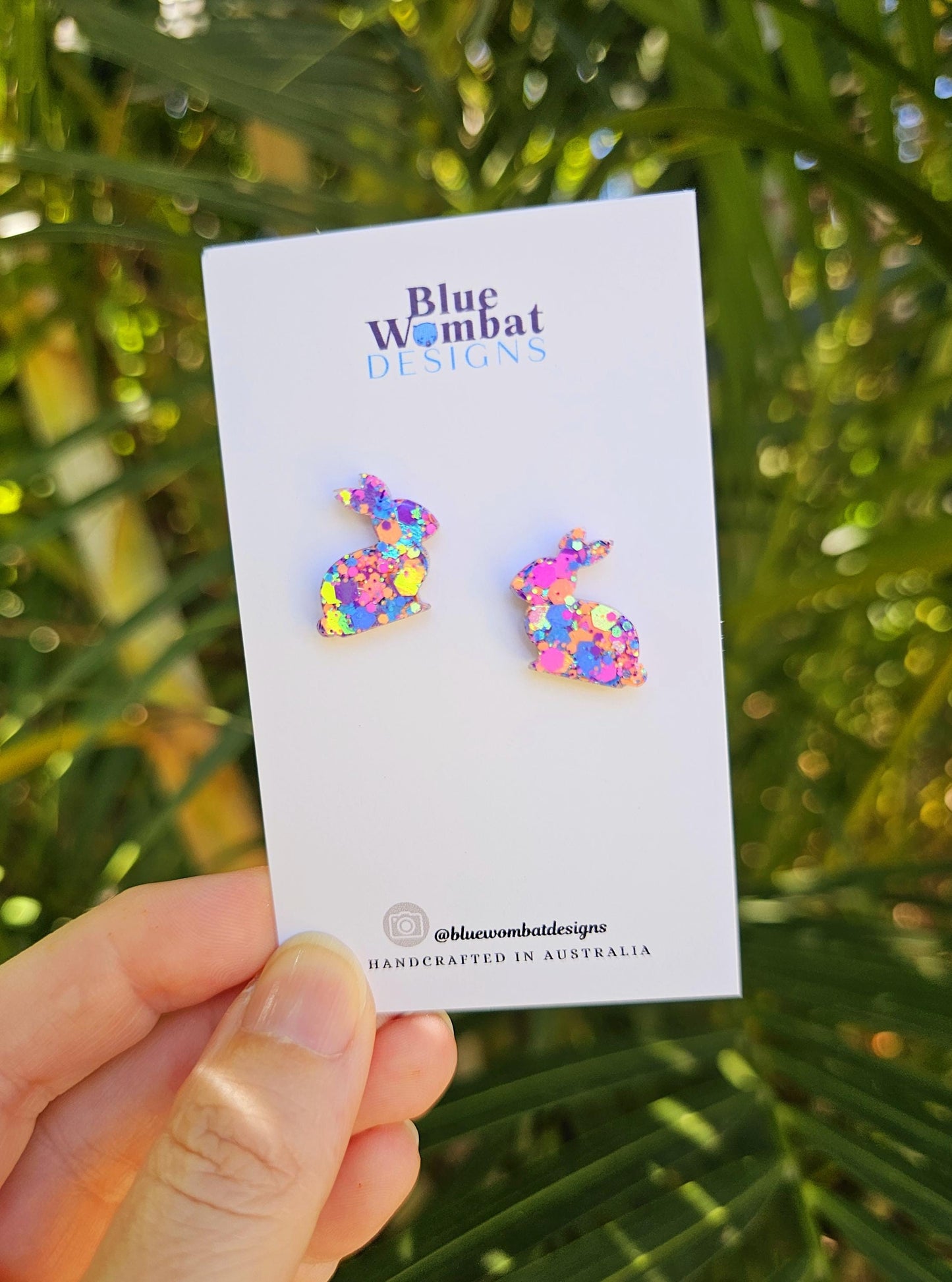 Bunny Rabbit Colourful Glitter Resin Handmade Small Earring Studs