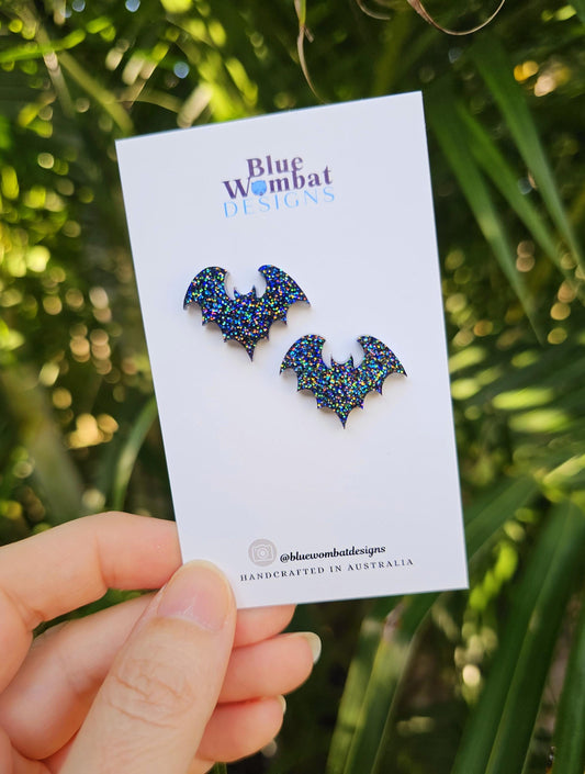 Bat Resin Glitter Stud Halloween Earrings