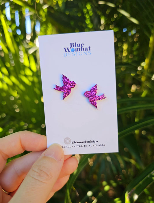 Bird Glitter Resin Stud Earrings