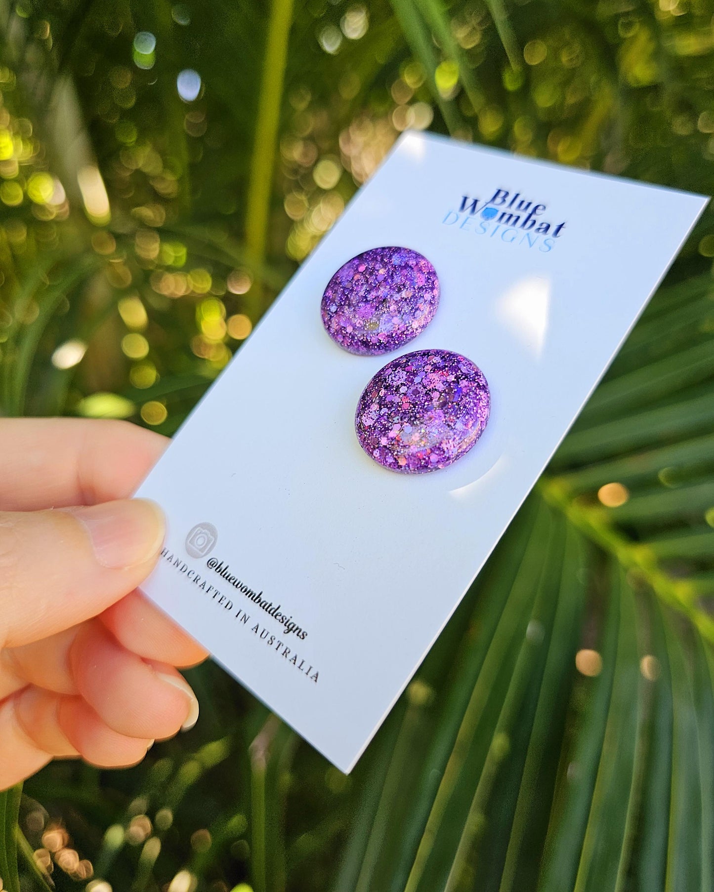 Purple Sparkle Glitter Resin Domed Studs 20mm