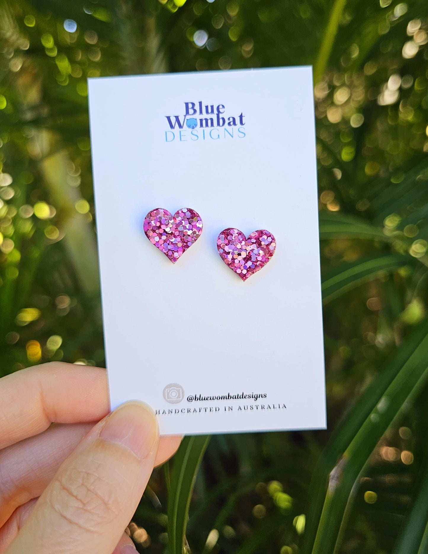 Pink Glitter Love Heart Stud Earrings 14mm