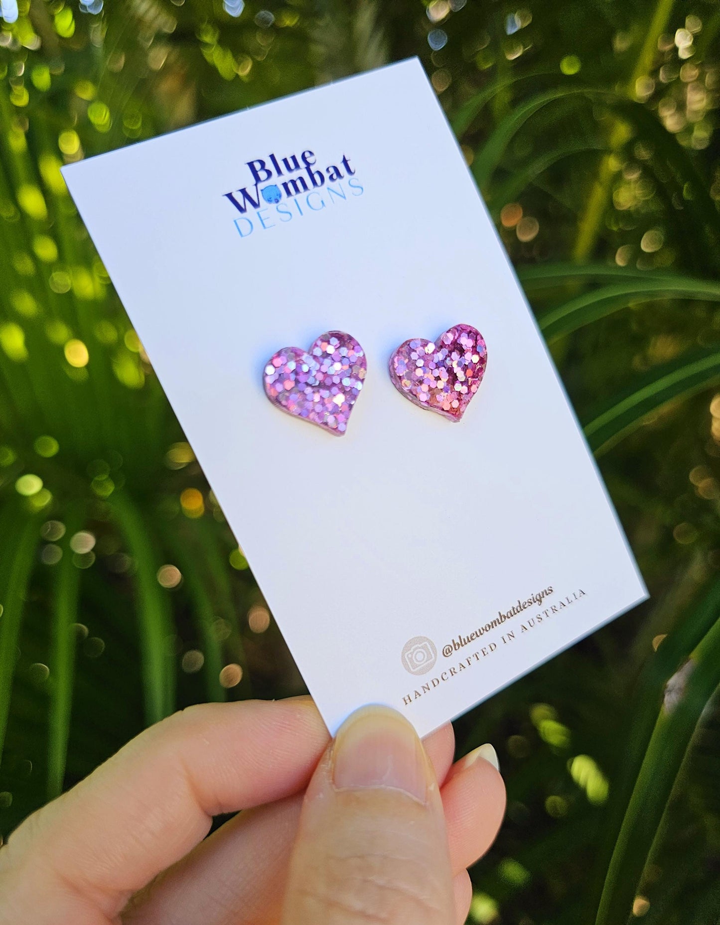 Pink Glitter Love Heart Stud Earrings 14mm