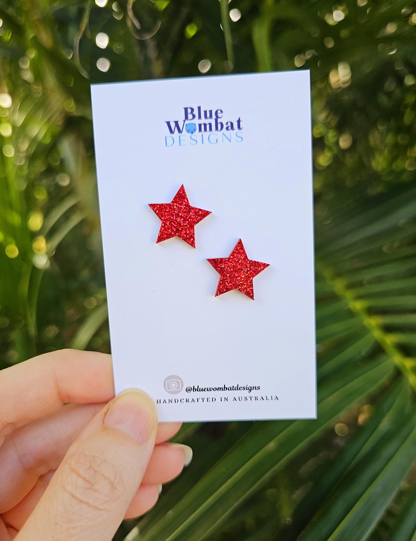 Red Glitter Star Resin Stud Earrings 15mm
