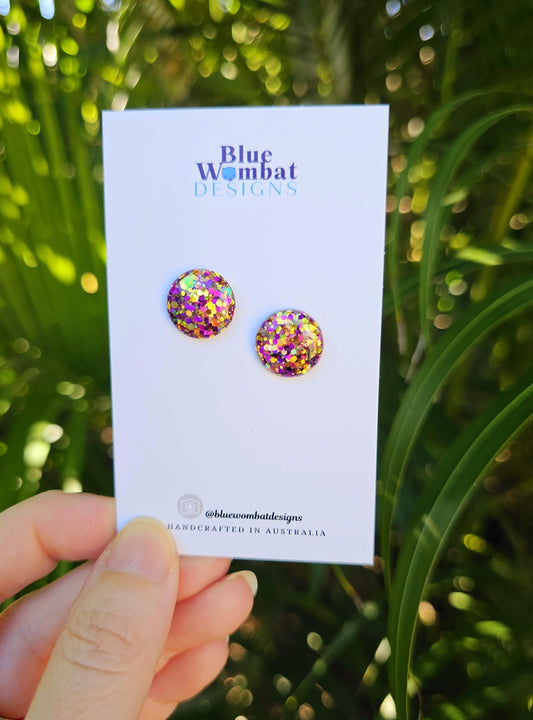 Colourful Glitter Resin Domed Studs 14mm