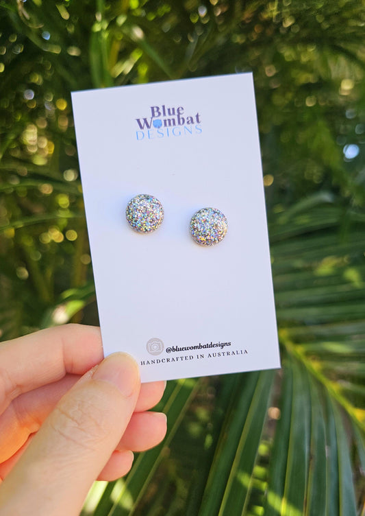 Sparkle Sliver Glitter Resin Domed Studs 12mm