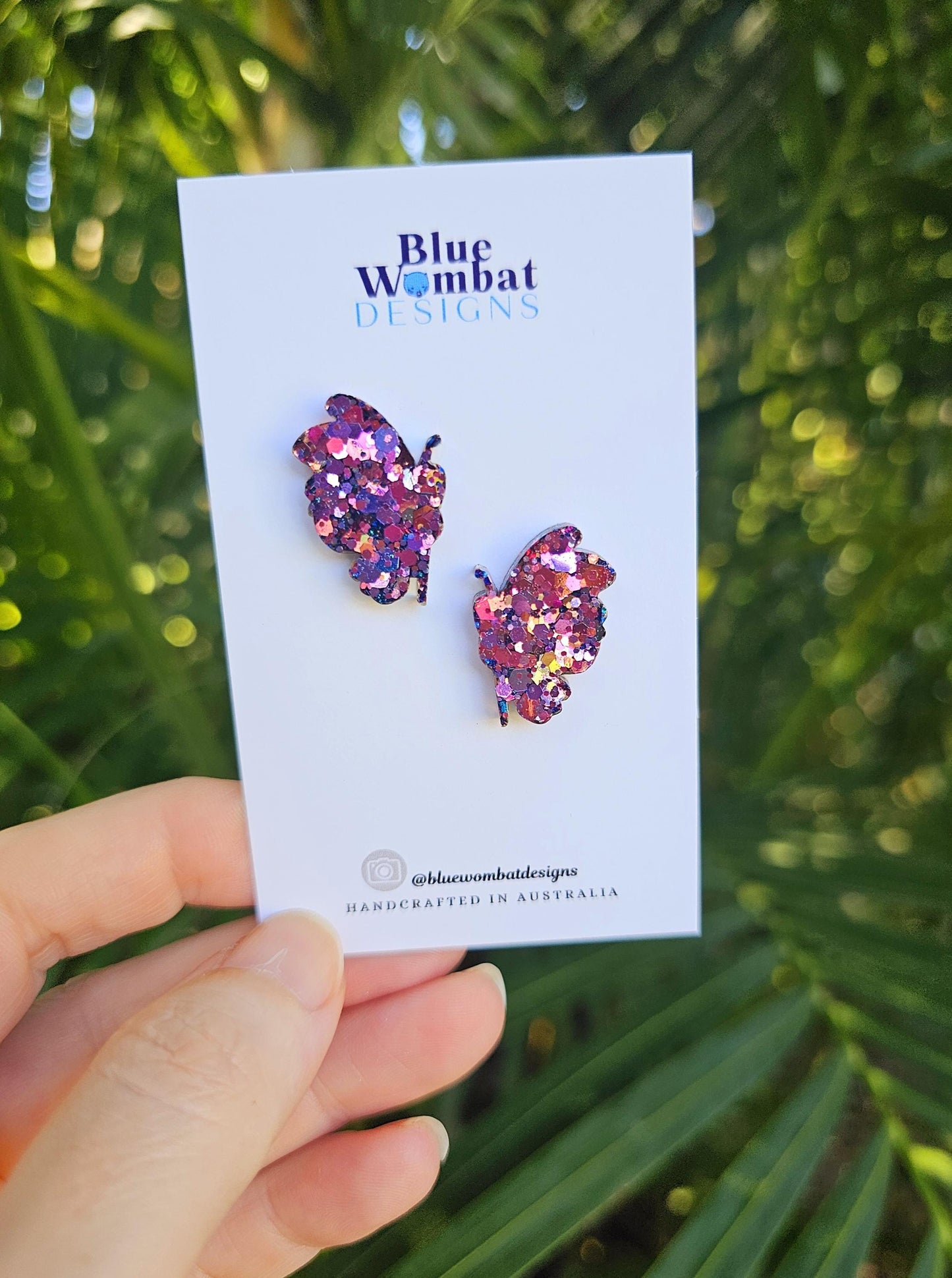 Butterfly Iridescent Glitter Resin Stud Handmade Earrings