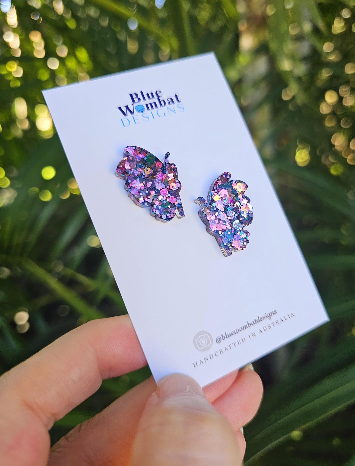 Butterfly Iridescent Glitter Resin Stud Handmade Earrings
