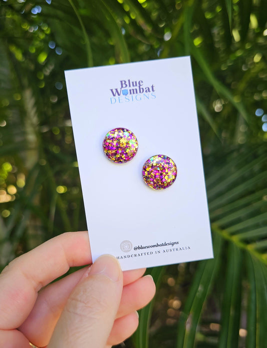 Colourful Glitter Sparkle Resin Domed Studs 16mm