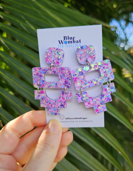 Large Colourful Glitter Resin Statement Dangle Earrings