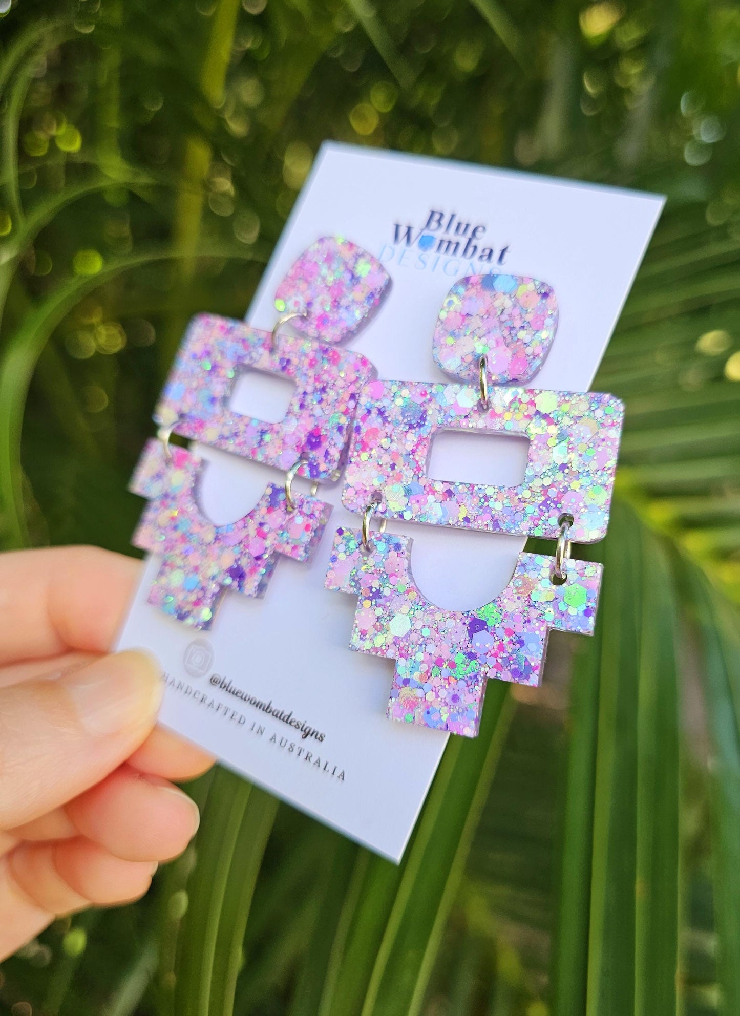 Large Colourful Glitter Resin Statement Dangle Earrings