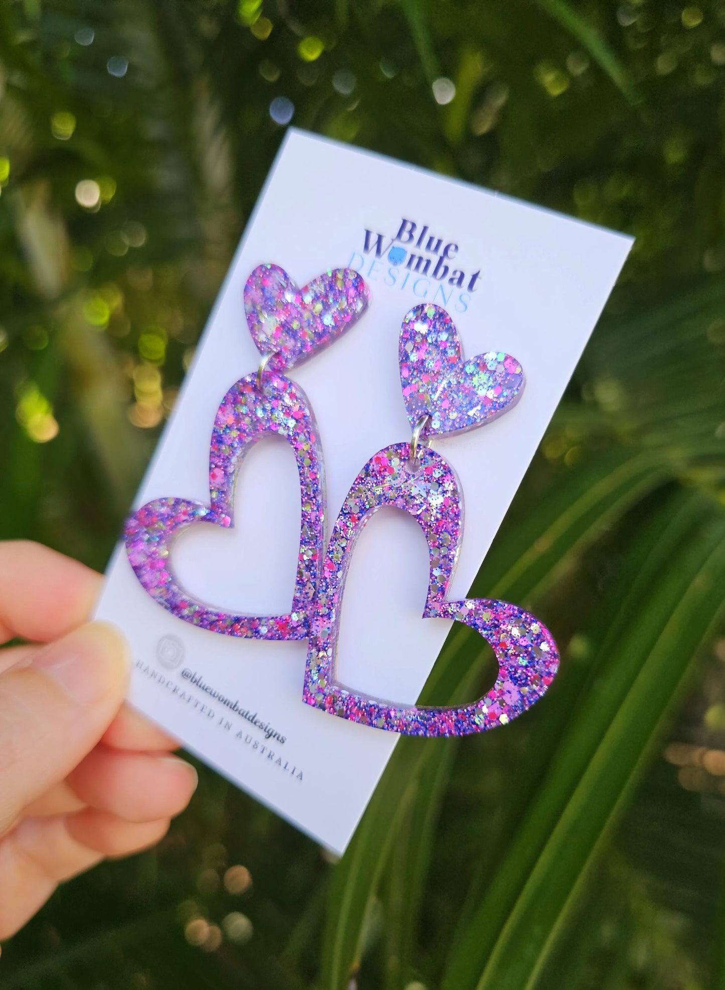 Colourful Glitter Love Heart Resin Dangle Earrings