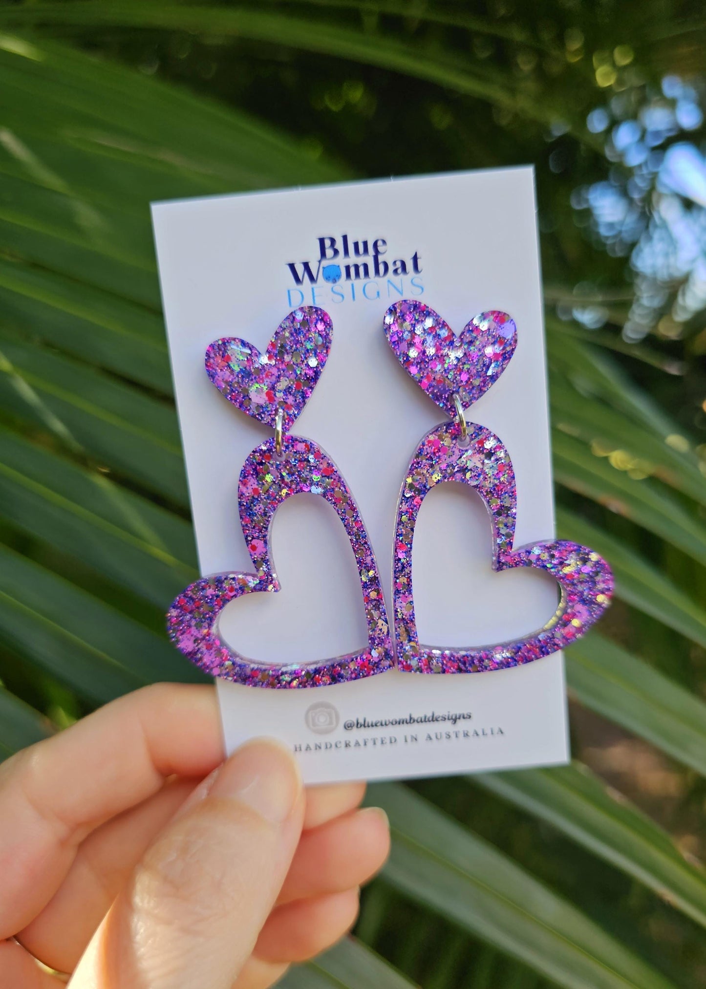 Colourful Glitter Love Heart Resin Dangle Earrings