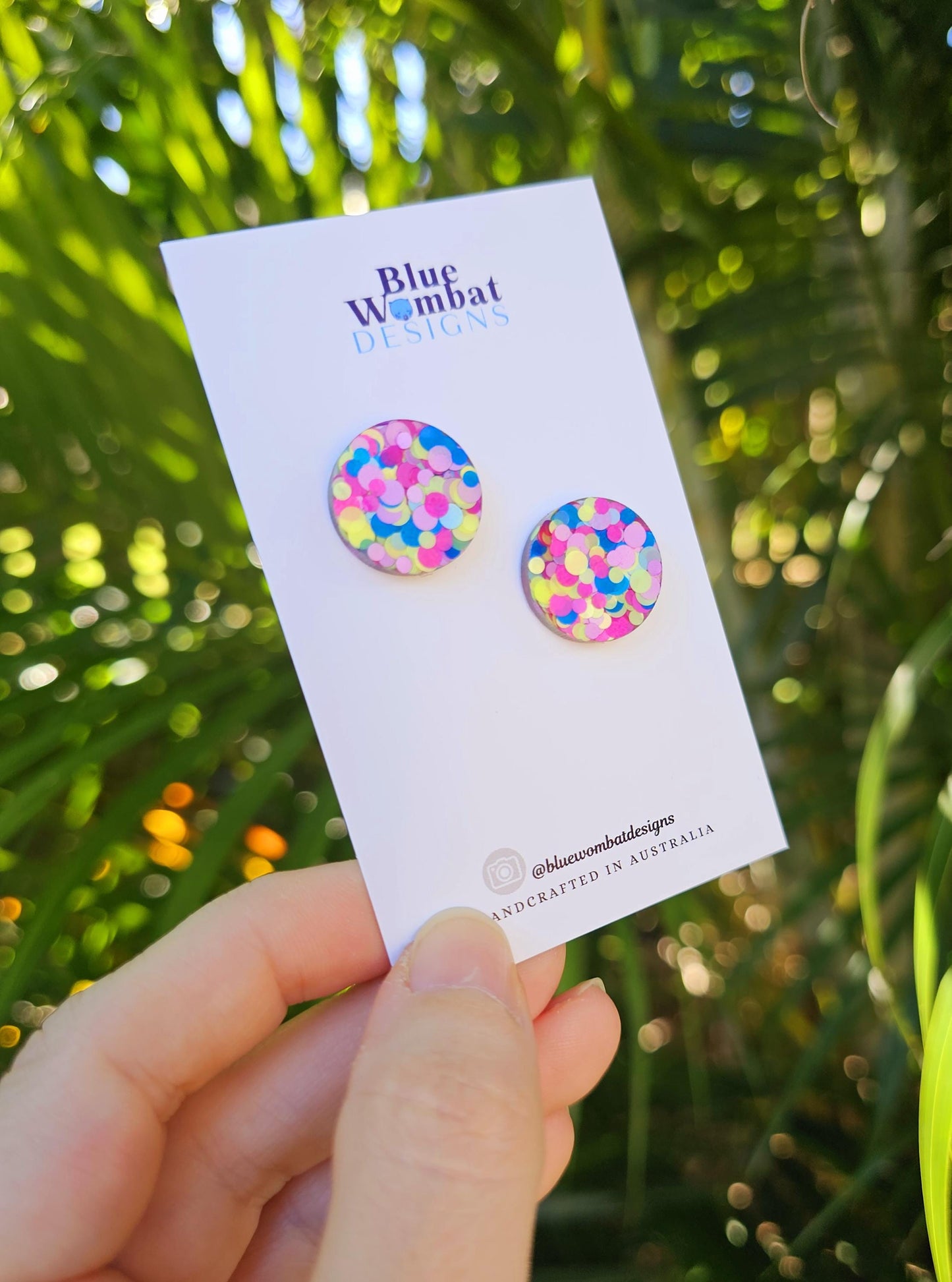 Colourful Resin Spotty Glitter Stud Earrings 17mm