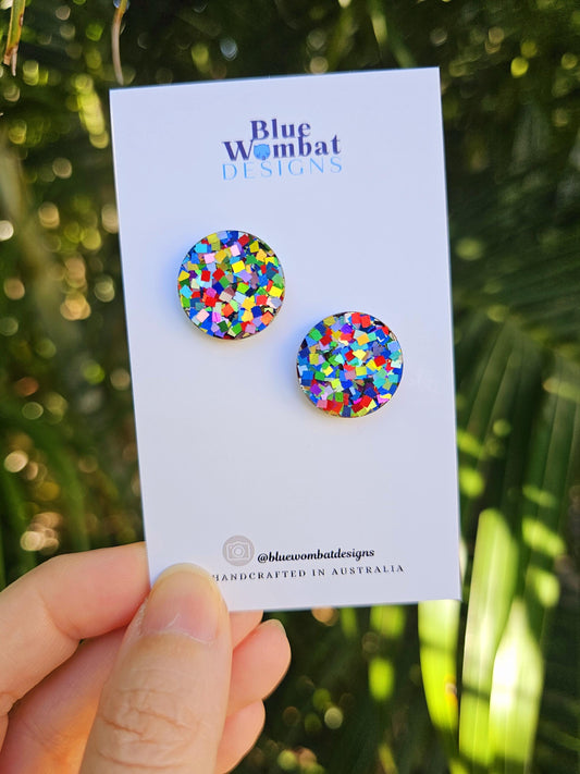 Colourful Sparkle Glitter Resin Studs 17mm