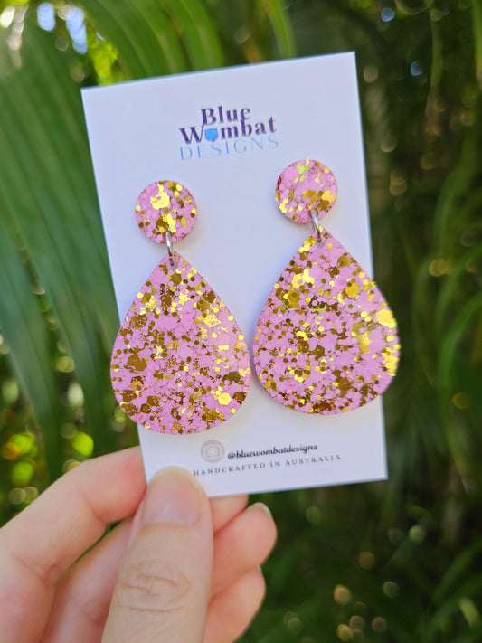 Tear Drop Glitter Resin Dangle Statement Earrings