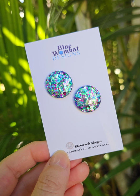 Colourful Glitter Resin Domed Studs 20mm
