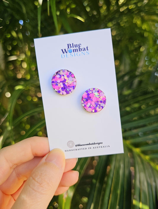 Colourful Spotty Glitter Resin Stud Earrings 17mm