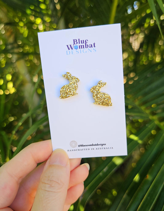 Rabbit Gold Glitter Resin Earring Studs