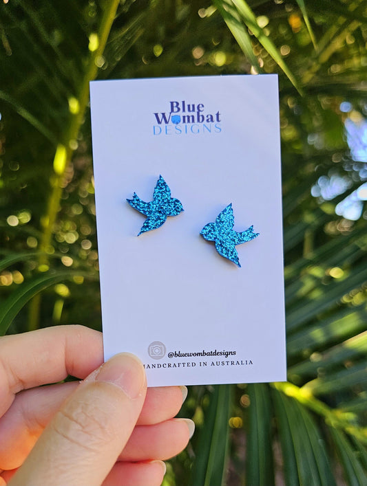 Blue Bird Glitter Resin Stud Earrings