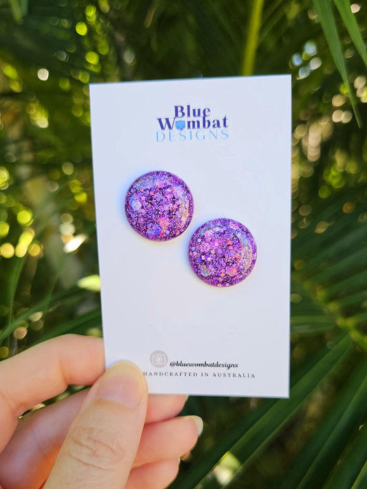 Purple Sparkle Glitter Resin Domed Studs 20mm