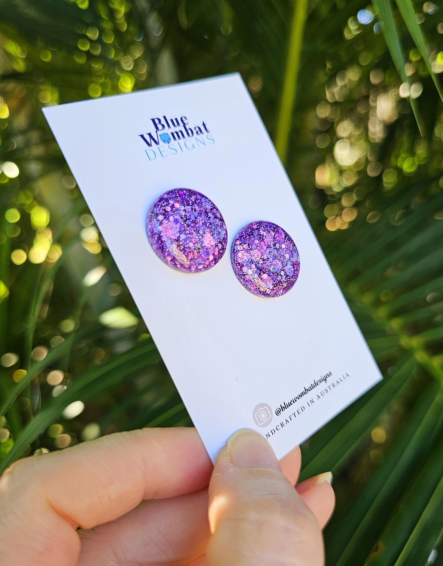 Purple Sparkle Glitter Resin Domed Studs 20mm