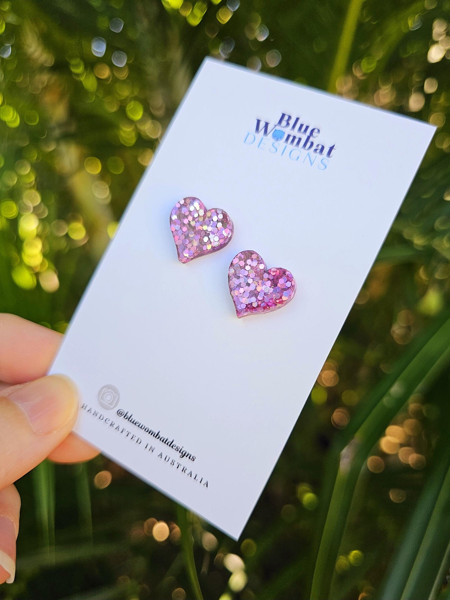Pink Glitter Love Heart Stud Earrings 14mm