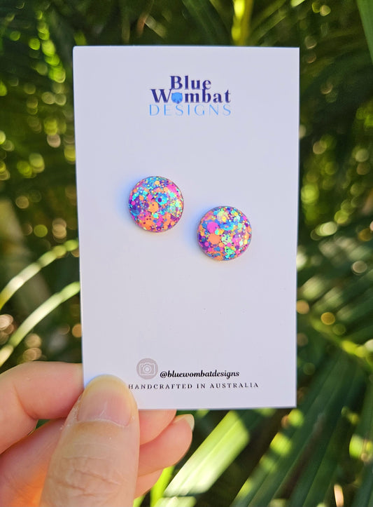 Colourful Glitter Resin Domed Studs 14mm