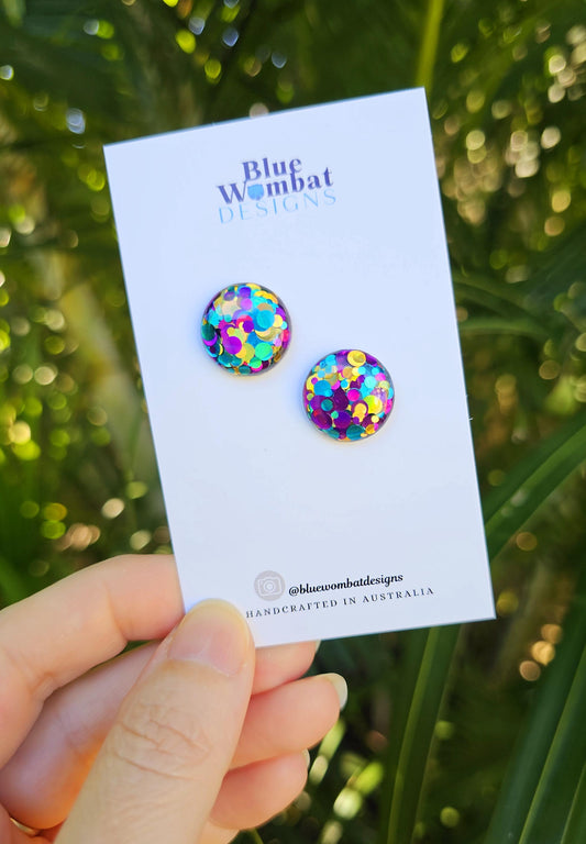 Colourful Glitter Resin Domed Studs 16mm