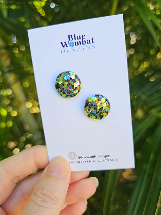 Colourful Glitter Resin Domed Studs 16mm