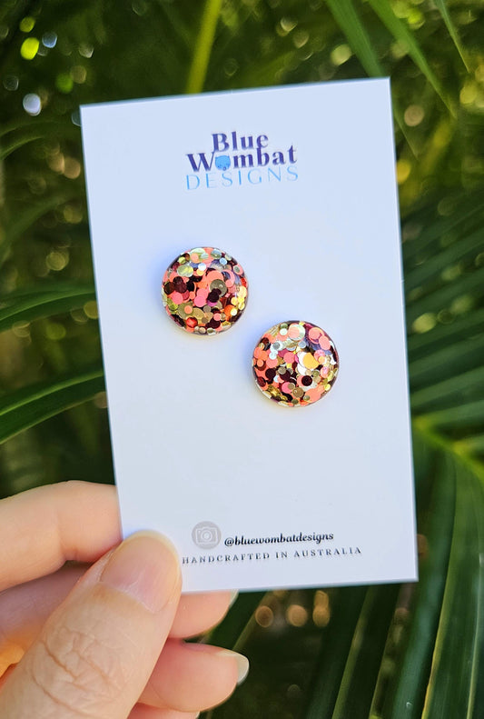 Colourful Glitter Resin Domed Studs 16mm