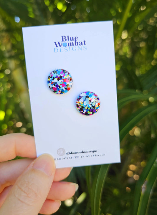 Colourful Glitter Resin Domed Studs 16mm