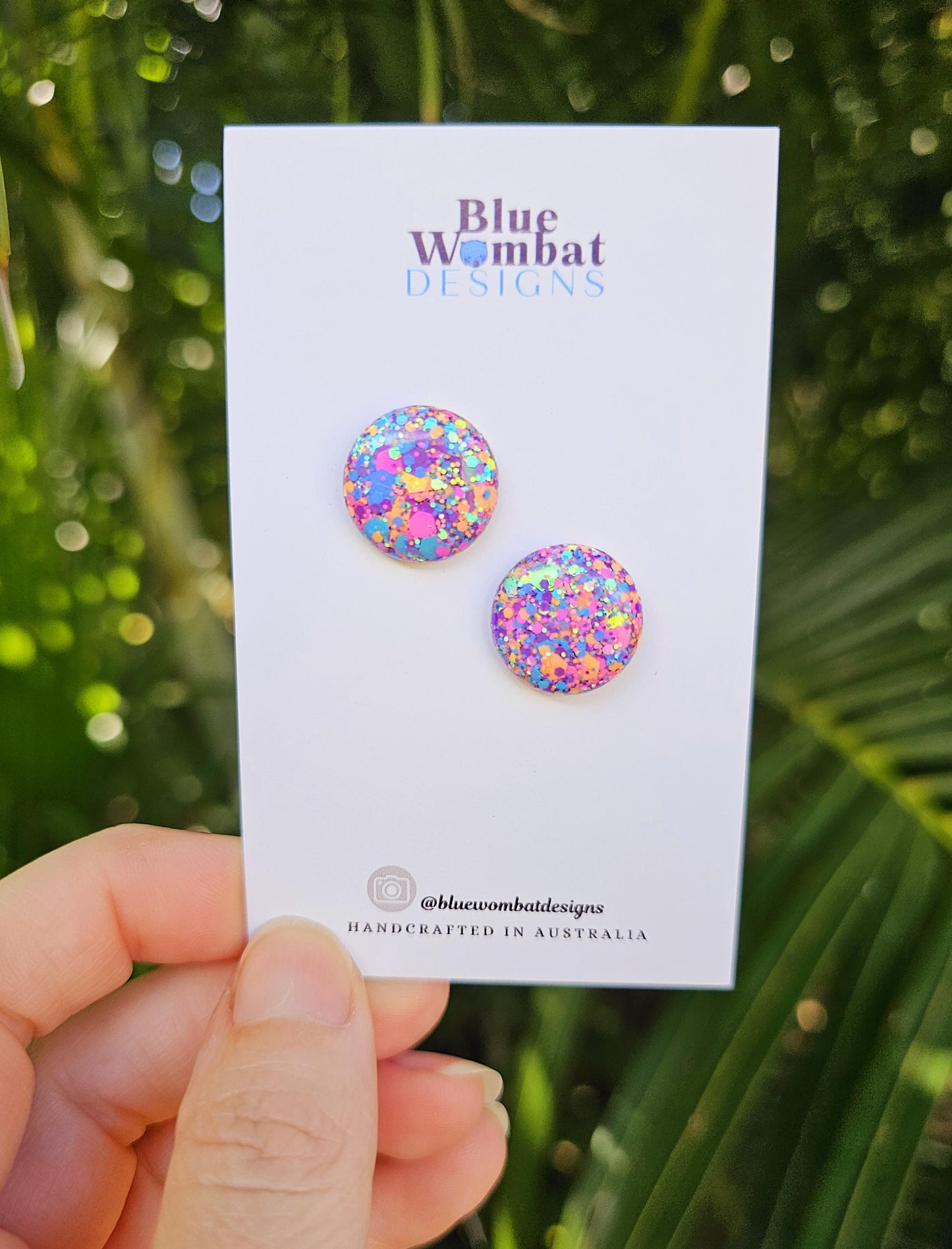 Colourful Glitter Resin Domed Studs 16mm