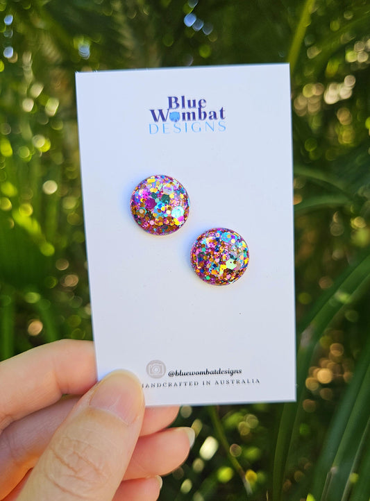 Colourful Mix Glitter Resin Domed Studs 16mm