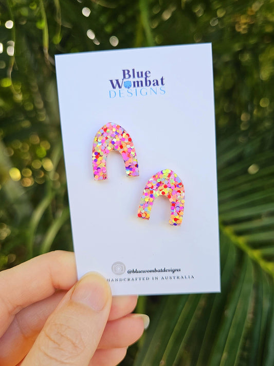 Arch Curve Resin Colourful Glitter Stud Earrings 17mm