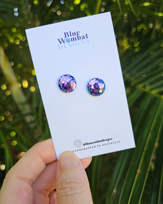 Chameleon Iridescent Glitter Resin Domed Studs 12mm