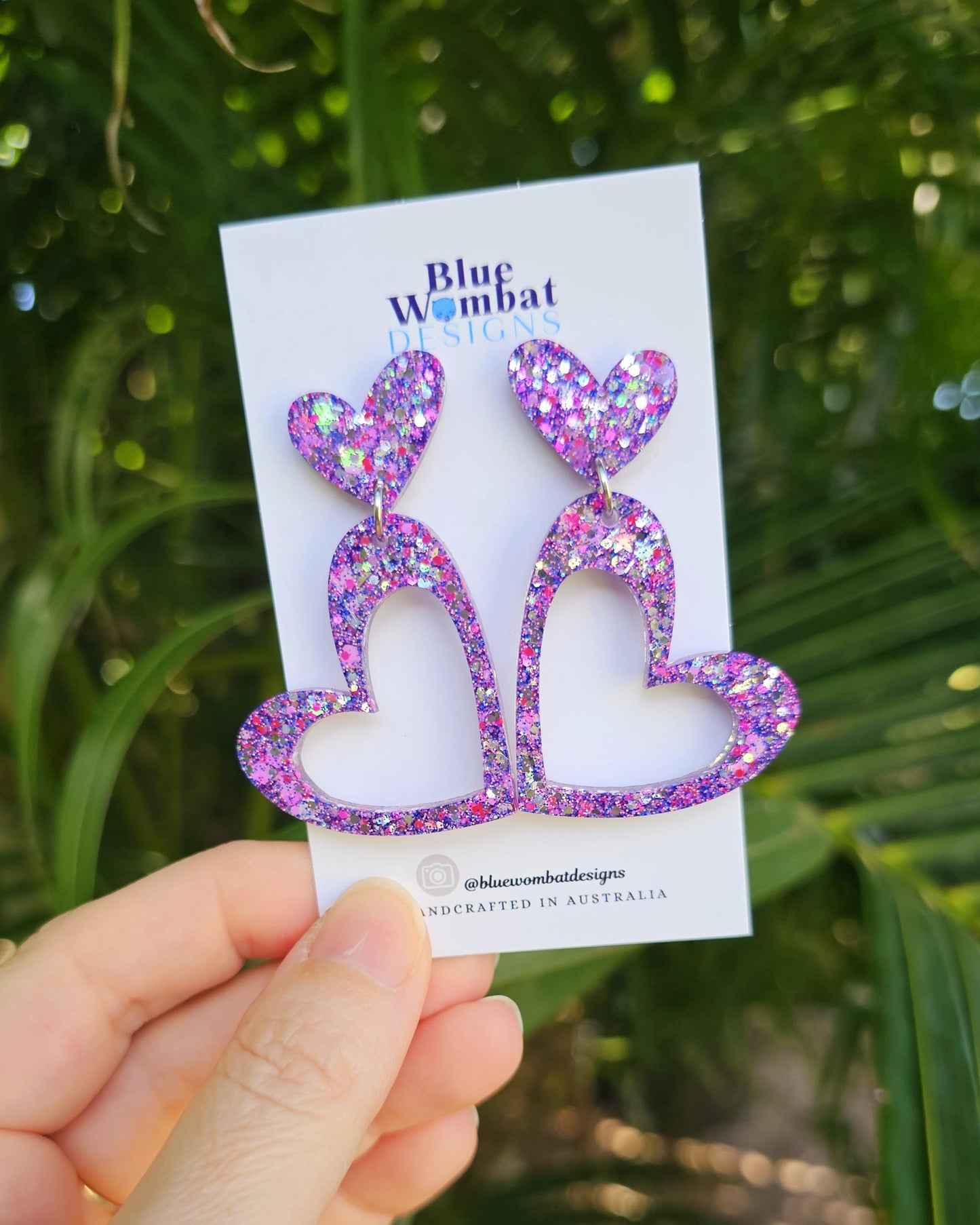 Colourful Glitter Love Heart Resin Dangle Earrings