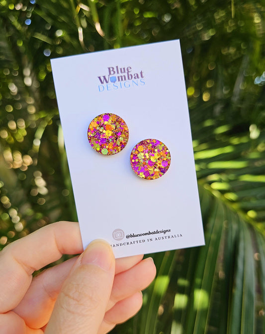 Colourful Resin Glitter Sparkle Stud Earrings 17mm