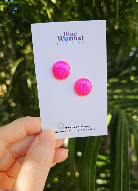 Hot Pink Glitter Resin Domed Studs 14mm