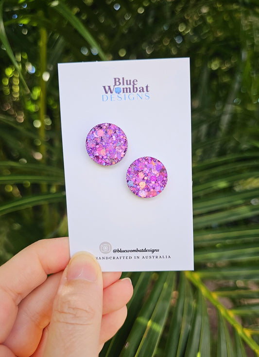 Purple Glitter Sparkle Resin Studs 17mm