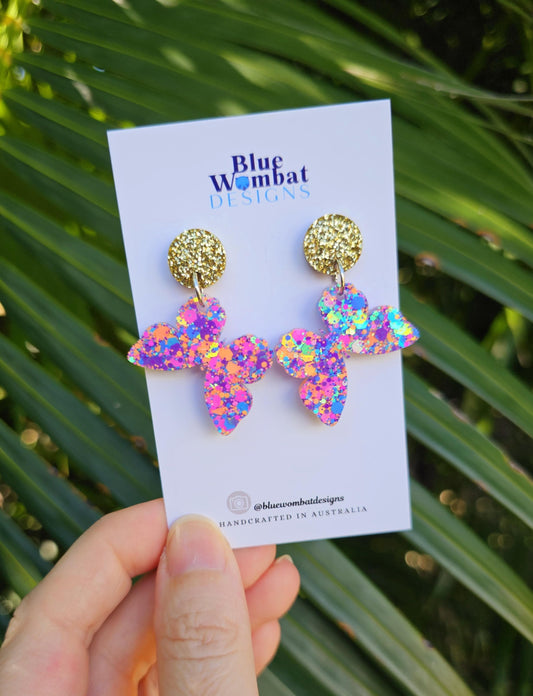 Butterfly Glitter Resin Statement Dangle Earrings