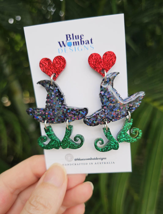 Witches Hat Earrings Resin Glitter Statement Dangle Halloween Earrings