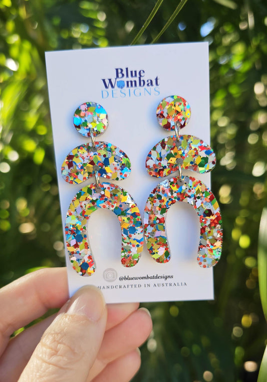 Resin Glitter Sparkle Colourful Handmade Dangle Earrings