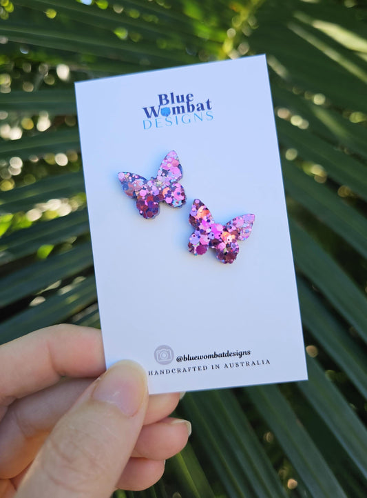 Resin Butterfly Iridescent Chameleon Glitter Handmade Earring studs