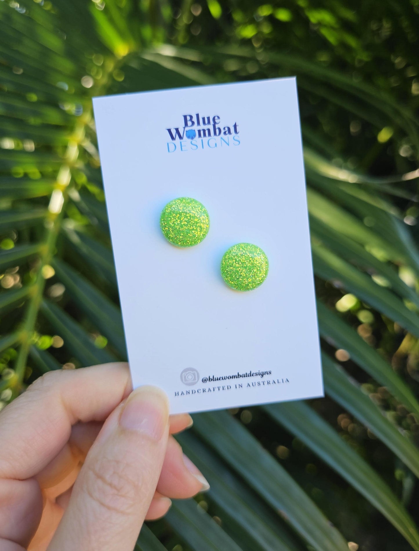 Bright Green Sparkle Glitter Resin Domed Studs 14mm