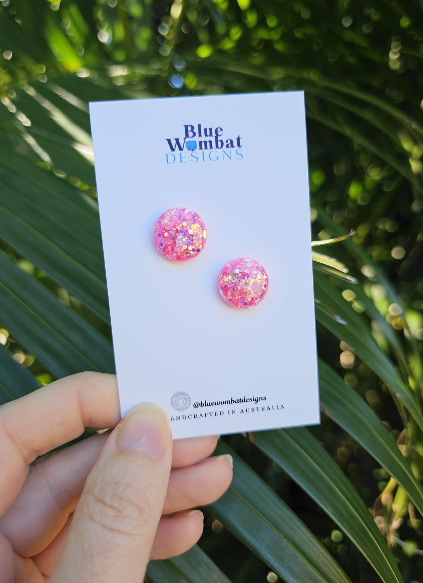 Resin Pink Glitter Sparkle Domed Studs 14mm